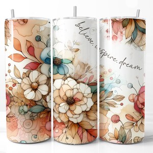 Citation positive florale aquarelle 20 oz d'emballage pour verres maigres, papier peint floral inspirant PNG, bricolage motivant bohème, téléchargement numérique instantané