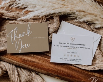 Boho Business Thank You Card: Editable Package Insert (Instant Download)