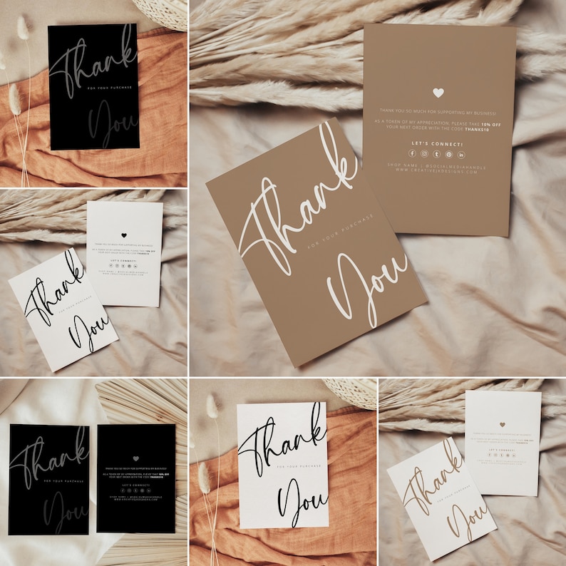 Boho Business Thank You Card Template, Editable Printable Canva Insert ...