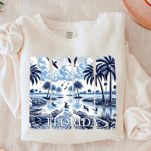 Florida Pinselstrich Blau Chinoiserie Toile PNG, Miami Sublimation PNG, Palmen, Geschenk für Floridian, DIY digitaler Download