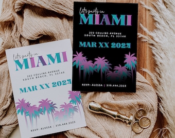 Miami Bachelorette Party Invitation: Retro Neon Canva Template