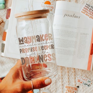 16 oz Libbey glazen beker wrap | Retro herfstsublimatie | Boho Way Maker Miracle Worker Promise Keeper Light in Darkness | christelijk