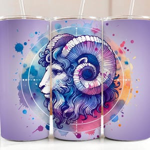 Envoltório de copo de carneiro do zodíaco roxo de Áries | Design de copo de astrologia | Envoltório de copo fino de 20 onças | Arte do horóscopo de Áries | Presente do zodíaco para Áries