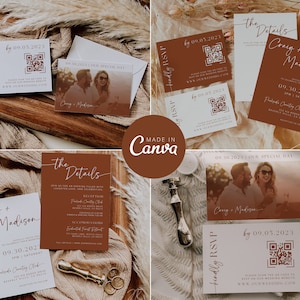 Desert Boho Wedding Invitation Suite | Editable Template with RSVP QR Code | DIY Printable Set | Rustic Terracotta Wedding | Minimalist Boho