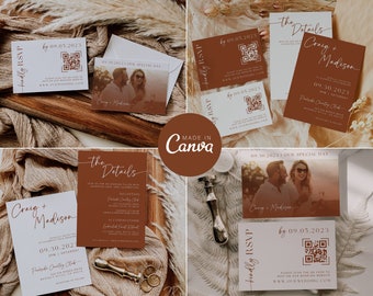 Terracotta Wedding Invitation Suite: Boho Desert RSVP QR Code (DIY Printable)