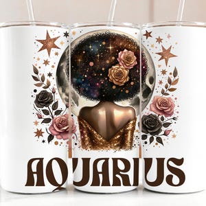 WASSERMANN Sternzeichen Afro Girl Tumbler Wrap 20 Unzen Skinny Tumbler Sublimation Design Geburtstagsgeschenk Digital Download PNG DIGITAL Tumbler Geschenk Her