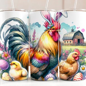 Kokette Osterhahn und Küken mit Hasenohren Tumbler Wrap 20 Unze Skinny Tumbler Sublimation Design Digital PNG Design, Farmer Mom Geschenk