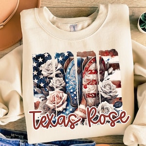 Botas rústicas de Texas Rose USA con pinceladas PNG, sublimación de estilo western country, diseño de camiseta de vaquera sureña, estética de rodeo vintage. Se permite POD.
