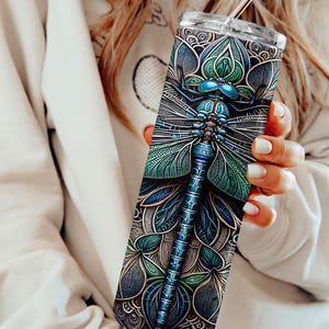 3D Teal Libellen 20 oz Skinny Tumbler Wrap, Metallic Insekt Wrap PNG, Natur inspiriertes Sublimationsdesign, DIY Digital Download, DIY Geschenk