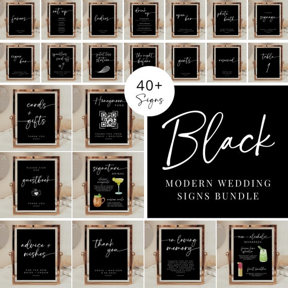 Modern Wedding Sign MEGA Bundle: Black & White Editable Templates (Digital Download)