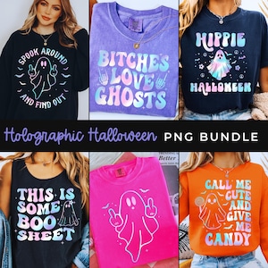 Holographic Funny Ghost PNG Bundle: Retro Halloween Clipart (Digital Download)