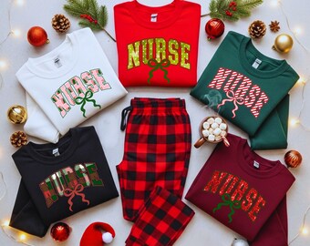 Christmas Nurse PNG Bundle of 5 | Coquette Bow | Holiday Nurse Shirt Designs | Sublimation PNG | Festive Medical Christmas | Nurse Gift DIY