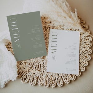 Pacote de menu de casamento Sage | Artigos de papelaria editáveis para casamento | Modelo mínimo de lona para casamento | Boho Verde para impressão | DOWNLOAD INSTANTÂNEO