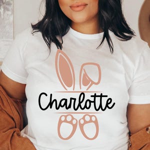CHARLOTTE Bunny Name SVG PNG, diseño de marco dividido con orejas de conejo de Pascua, monograma lindo para Cricut, regalo personalizado para bebé, paquete de nombres de Pascua