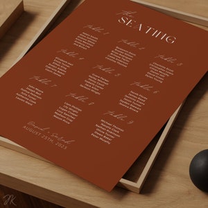 Terracotta Wedding Seating Chart Template | Editable DIY Minimalist Wedding Sign | Modern Boho Printable | Burnt Orange and White Bundle