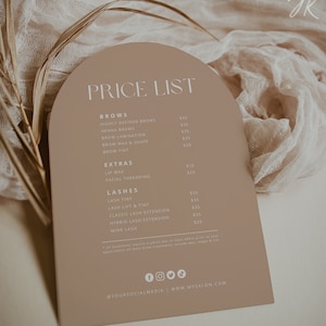 Boho Editable Price List | Arch Template | Lashes Brows Hair Salon Pricing | Boho Small Business Beauty Canva Printable | INSTANT DOWNLOAD