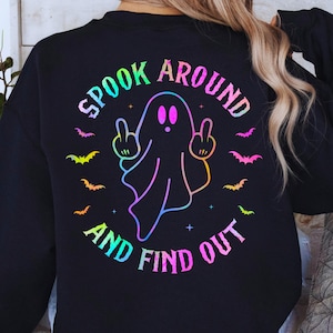 Spook Around and Find Out PNG | Retro Halloween Ghost Middle Fingers | Colorful Summerween Sublimation File | Sassy Spooky DIY Shirt Digital