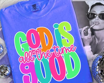 PNG Retro Groovy God Is Good: Diseño cristiano para sublimación (descarga digital)