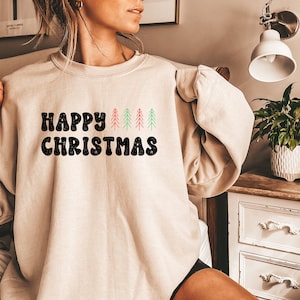 Happy Christmas Retro Trees PNG Sublimation Design | Christmas Digital PNG | Christmas Cricut | Retro Christmas Sweatshirt | Commercial Use