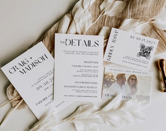 Elegante trouwkaartsuite | Minimalistische canvassjabloon (digitale download)
