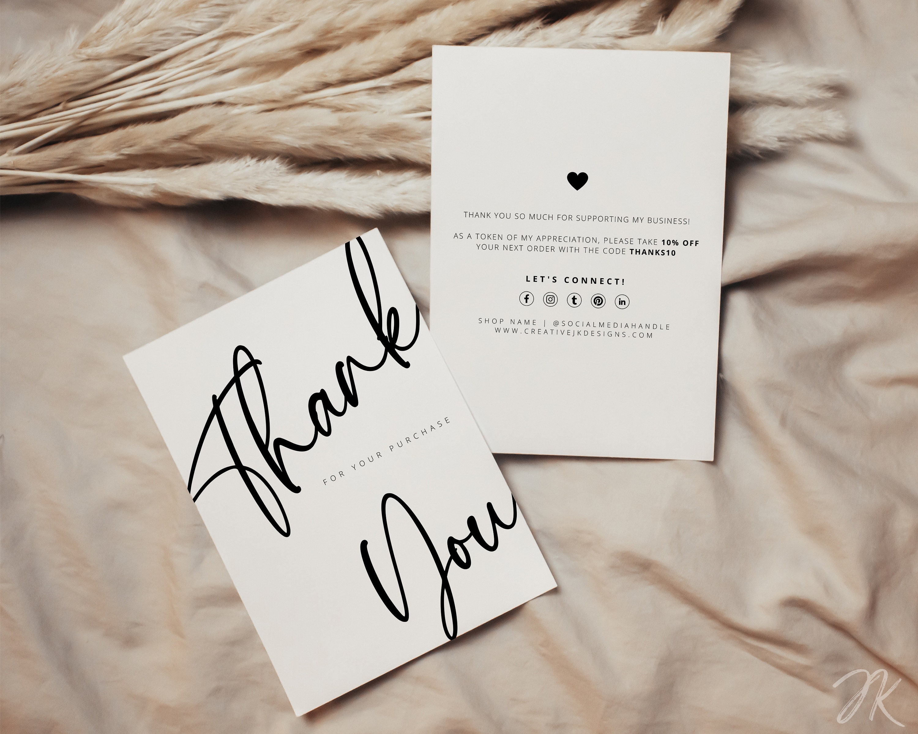 Boho Business Thank You Card Template, Editable Printable Canva Insert ...