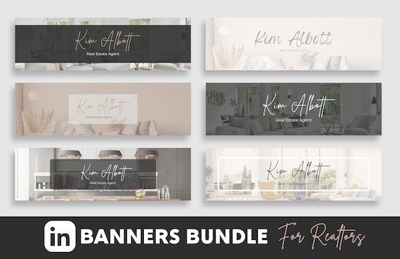 Real Estate LinkedIn Banner Template: Canva Pro, Marketing Set of 6