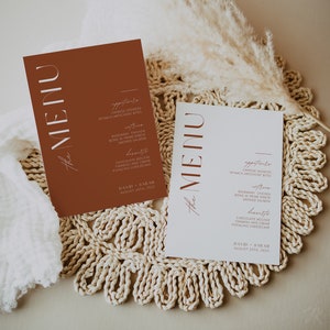 Pacote de menu de casamento Boho em terracota | Artigos de papelaria editáveis para casamento | Modelo mínimo de lona para casamento | Boho para impressão | DOWNLOAD INSTANTÂNEO