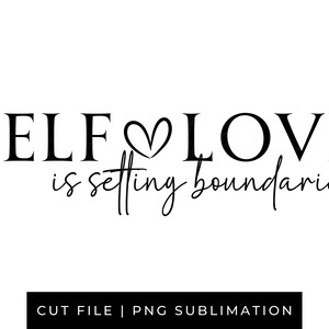 Puede incluir: Dise&ntilde;o gr&aacute;fico de texto en blanco y negro con el texto "SELF LOVE is setting boundaries".