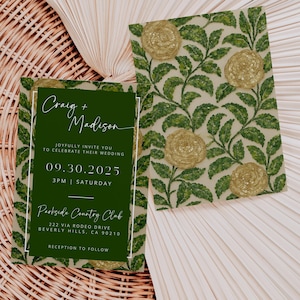 English Golden Rose Garden Wedding Invite | Oscar De La Inspired | Elegant Faux Green Bridal Signage DIY | Luxury Wedding | Invitation Suite