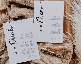 Minimalist Our Wedding Menu and Drinks Set | Modern Wedding Stationery Bundle | Editable Canva Template | Printable Reception Decor DIY Card