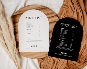 Salon Price List Template: Black & White Arch (Instant Download)