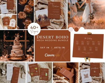 Desert Boho Wedding Signage Mega Bundle: Terracotta Canva Templates