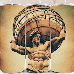 Ancient Man Holding the World Atlas 20 oz Tumbler Wrap, mythologie kunst sublimatie PNG, vintage Grieks atlasontwerp, digitale download