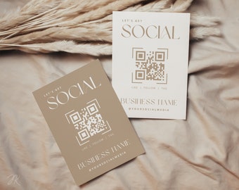 Boho QR Code Social Media Sign: Editable Canva Template (5x7 in, Digital Download)
