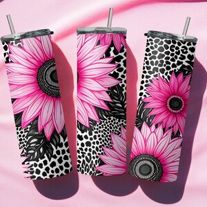 Envelope para copo com estampa de girassol e leopardo rosa choque – arquivo PNG fino de 20 oz para sublimação