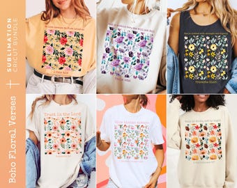 Paquete PNG de versículos bíblicos cristianos florales: diseño bohemio para sublimación (archivo Cricut)