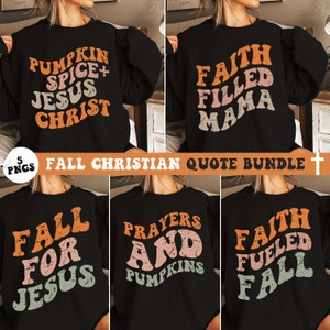 Fall Christian Quote PNG Bundle | Christian Sublimation Design | Retro Wavy Text Shirt | Cricut File | Jesus Pumpkins Autumn | Gift for Her
