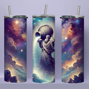 Dieu romain antique céleste dans le ciel 20 oz d'emballage de verre mince, sublimation de la mythologie PNG, bricolage esthétique cosmique éthéré, téléchargement immédiat
