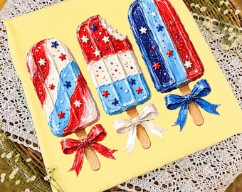 Patriotic Painted Popsicles PNG | Red White Blue Popsicle PNG | Coquette Summer Patriotic PNG | Fourth of July Dessert Shirt Design Digital