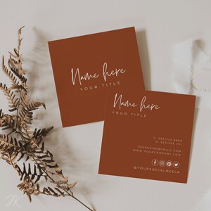 de visite carré en terre cuite | Cartes DIY en toile | Carte imprimable | Image de marque des petites entreprises | Carte moderne minimaliste bohème | TÉLÉCHARGEMENT IMMÉDIAT