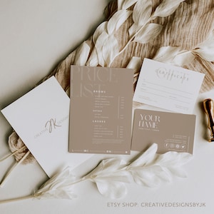 Pacchetto Small Business / Boho CanvaTemplate / Biglietto da visita stampabile / Carta Canva fai da te / Modello di listino prezzi / Pacchetto buono regalo salone