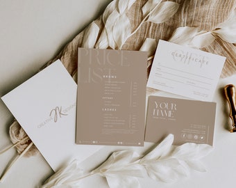 Boho Salon Business Card Template Bundle: Price List & Gift Certificate (Canva PRO, Digital Download)