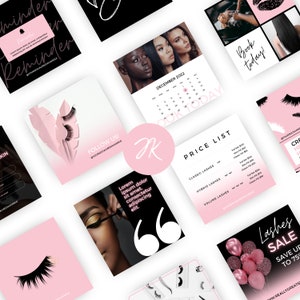 EDITIERBARE Beauty Lash Instagram Social Media Posts Bundle | DIY Lash Haarnägel | DIY Beauty Logo Leinwand | Pink Neon Schwarz | Schönheitsgeschäft