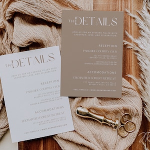 Elegant Boho Wedding The Details Reception Card | Editable Wedding Stationery | Minimalist Wedding Template | Modern Wedding | Save the Date