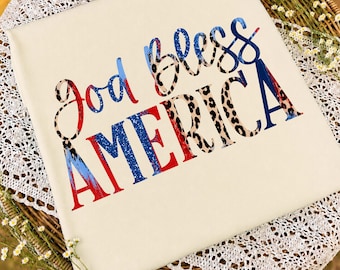 God Bless America PNG | Preppy Patriotic Faux Glitter Brushstroke Design | Fourth of July Shirt PNG | USA Pride Digital Download