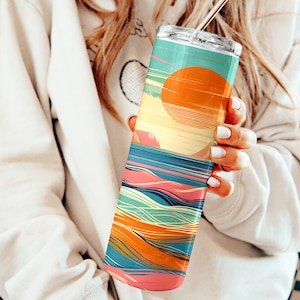 Retro Berge Landschaft Tumbler Wrap 20 Unzen Skinny Tumbler Sublimation Design Digitaler Download PNG Instant NUR DIGITAL, Natur Liebhaber Geschenk