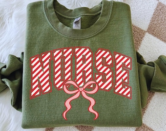 Christmas Nurse PNG | Candy Cane Striped, Coquette Bow (Festive Sublimation)