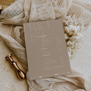 Modelo de Lista de Preços para Pequenas Empresas Boho | Lista de Preços de Beleza | Imprimível para Pequenas Empresas | Modelo de Folha de Preços Canva | Cílios | 5x7 8x10
