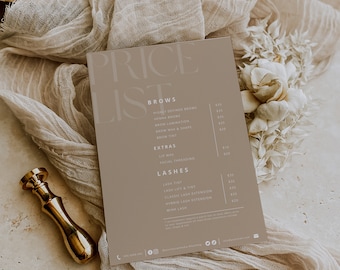 Boho Beauty prijslijstsjabloon | Wimper- en wenkbrauwbehandelingen (canva)