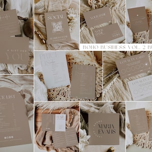 Lot Boho Business Vol.2 | Modèles tout-en-un pour petite entreprise, cartes de vœux, liste de prix, logos et chèques-cadeaux | Beige bohème